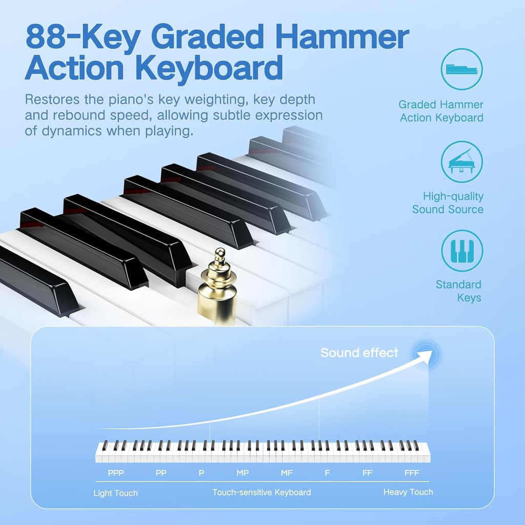 88 Key Weighted Digital Piano Keyboard with Bluetooth MIDI A1621
