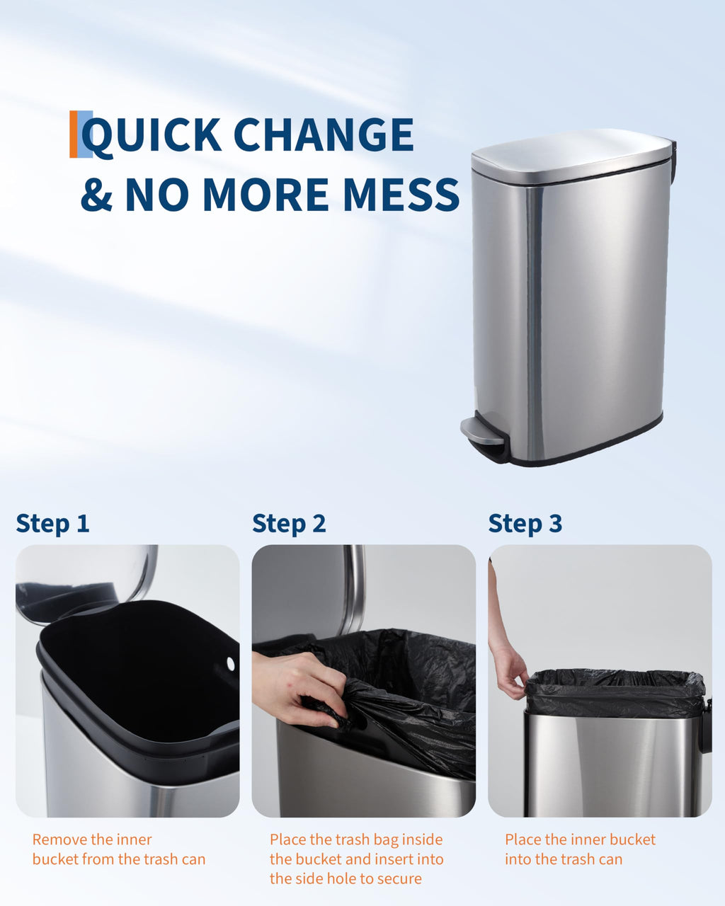 50L Stainless Steel Step Trash Can with Lid C6828