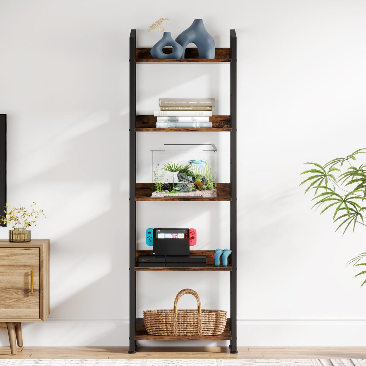 5 Tier Industrial Wood Bookshelf D84986