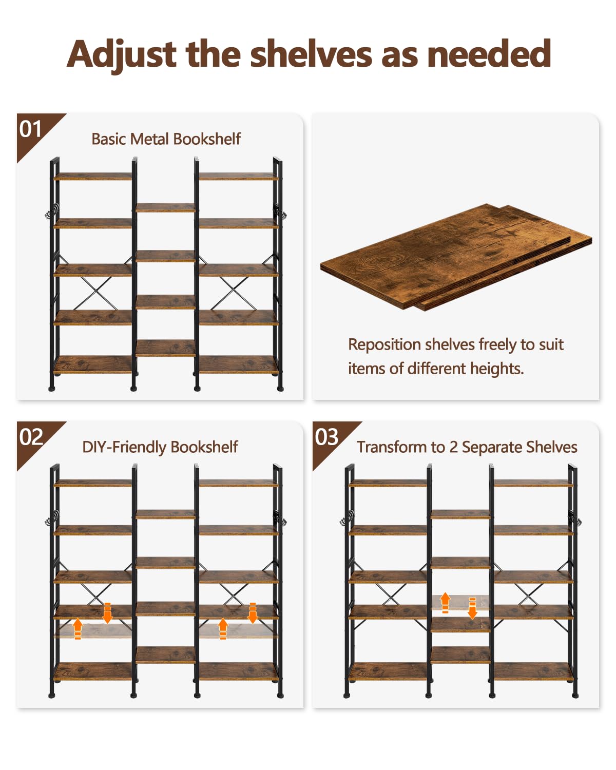 5 Tier Bookshelf with 14 Display Shelves U9405