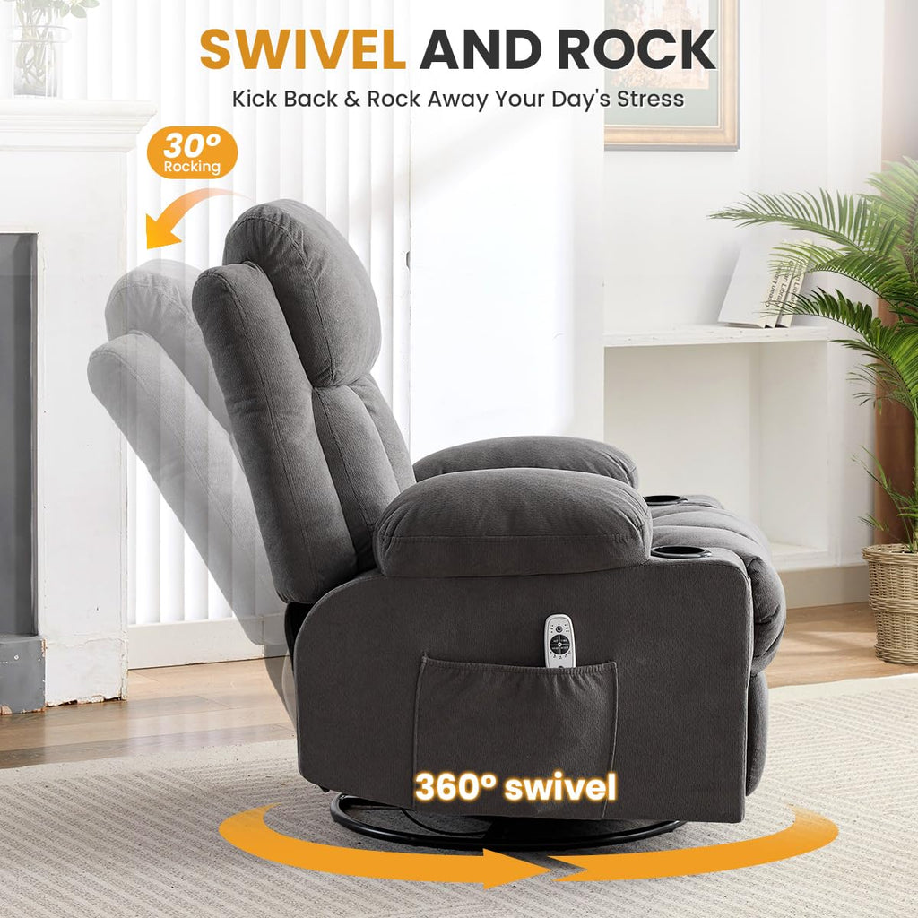 Swivel Rocker Recliner Chair with Vibration Massage & Lumbar Heating Y10365