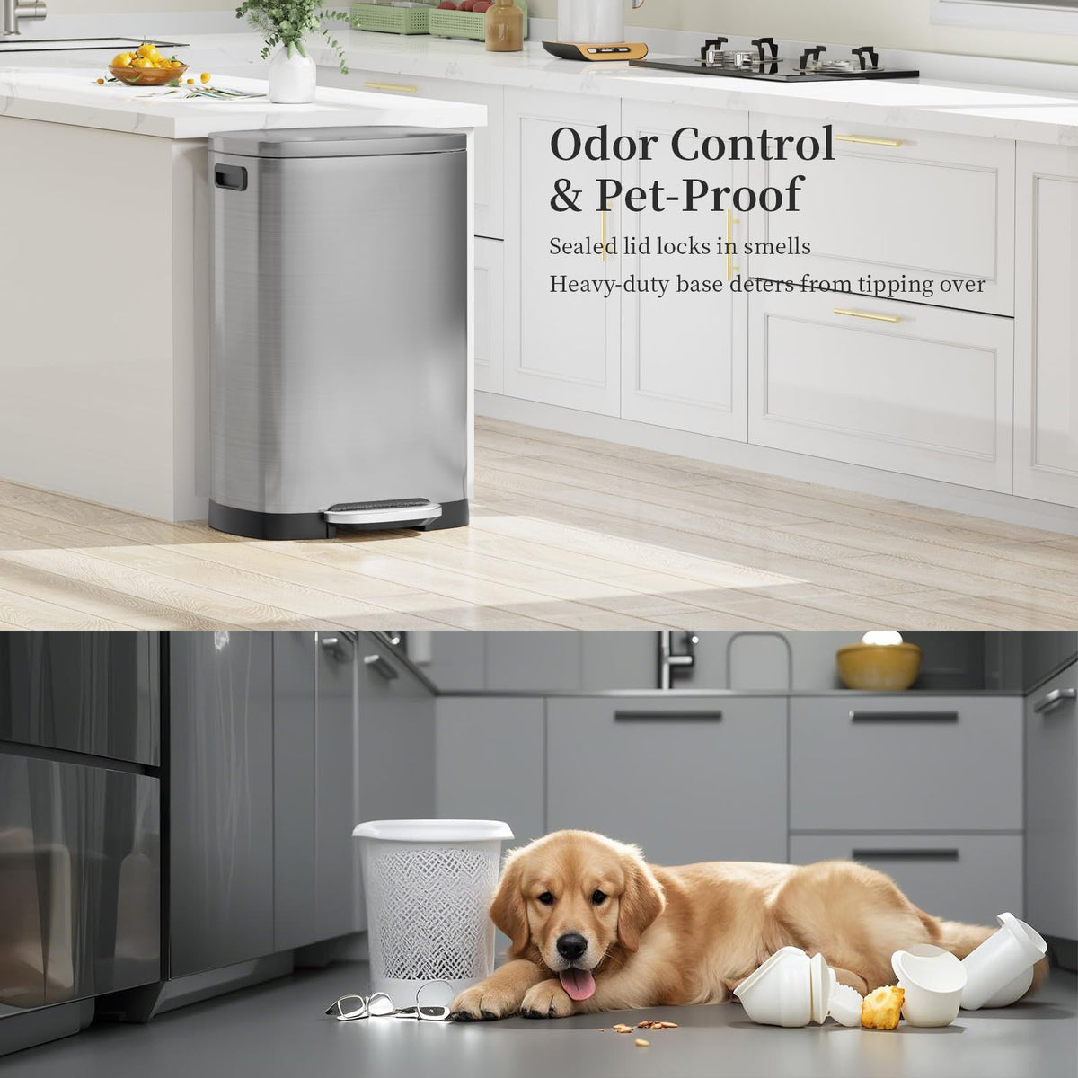 13 Gallon Fingerprint Proof Stainless Steel Trash Can with Lid I712137