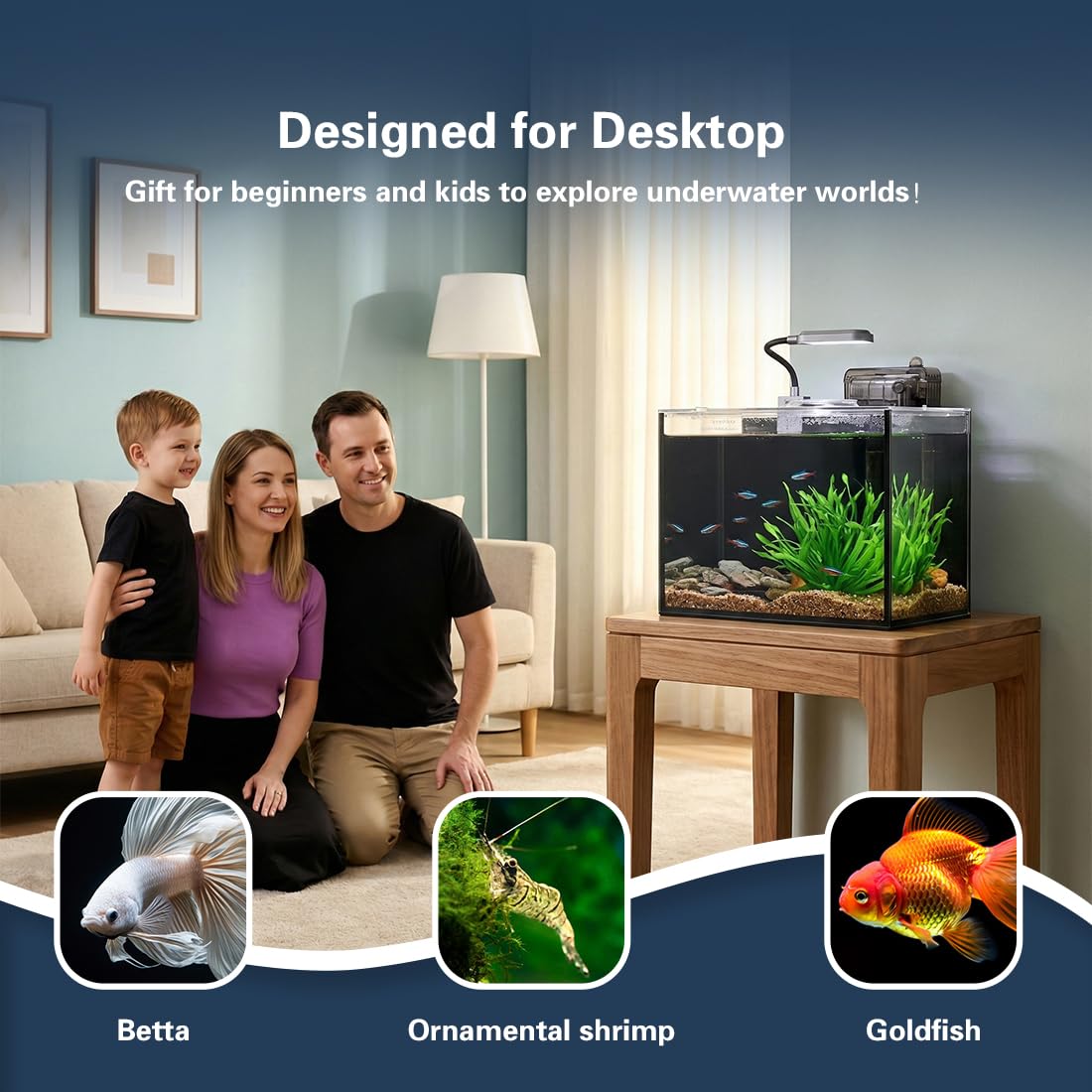 1.8 Gallon Fish Tank with Light Filter Lid K454