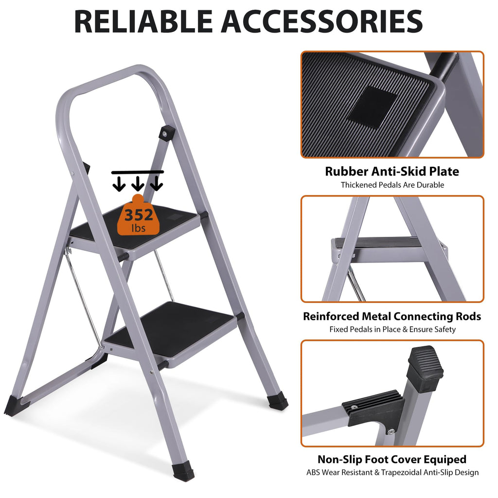2 Step Folding Steel Step Stool with Handgrip S7936