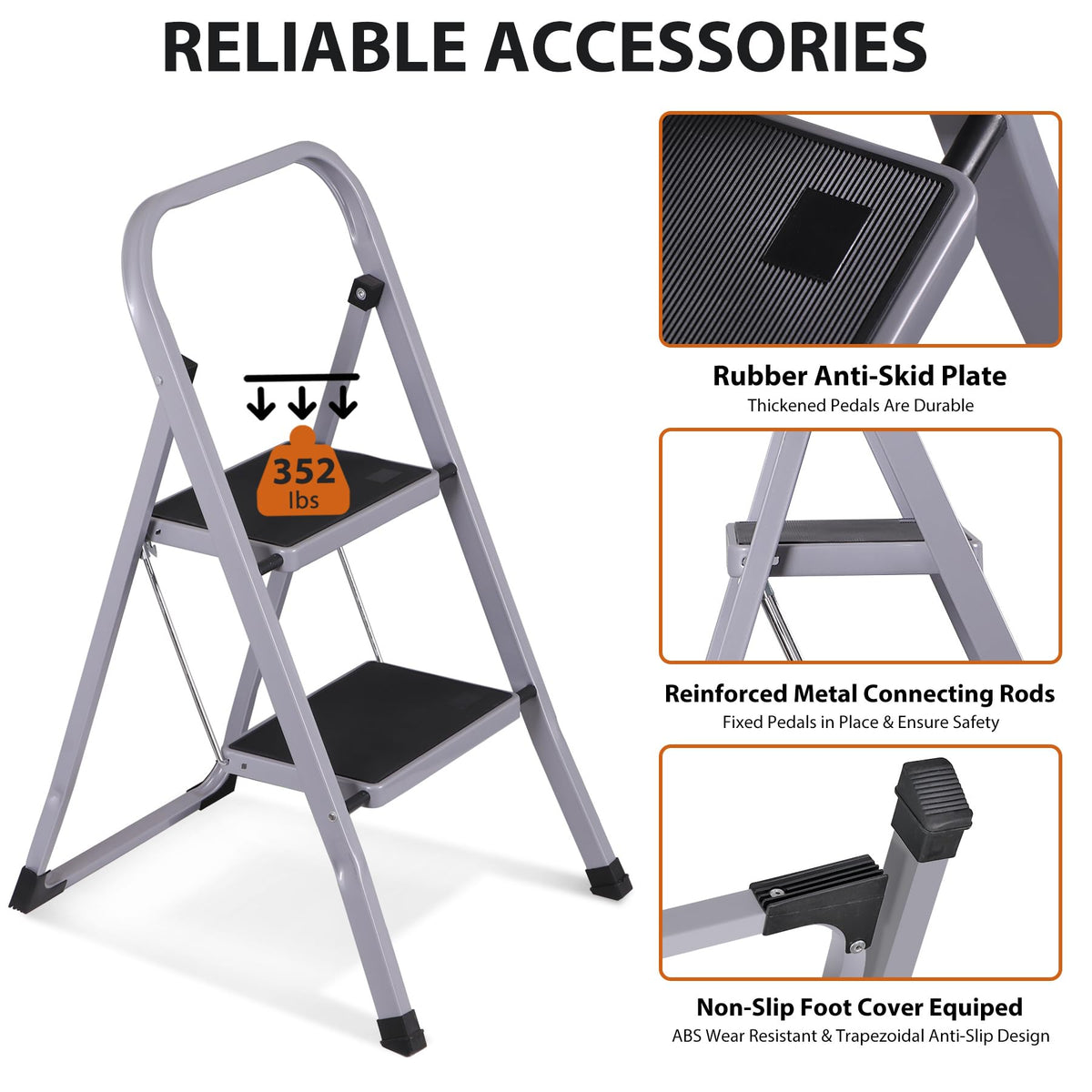 2 Step Folding Steel Step Stool with Handgrip S7936