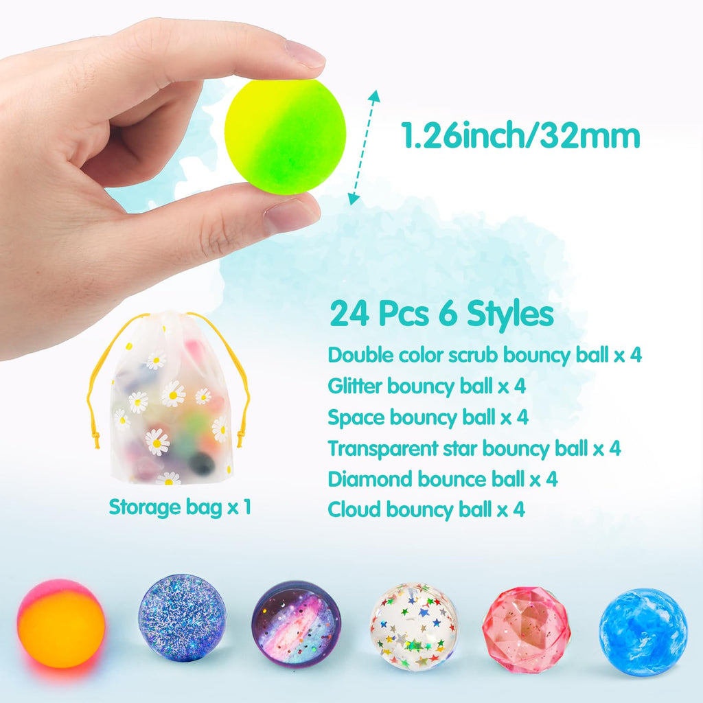 24 Pieces Bouncy Balls 32mm 6 Styles J670