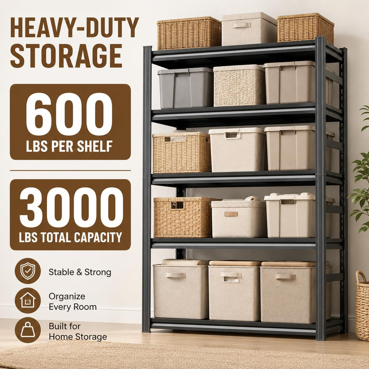 Heavy Duty Wood 5 Tier Bookshelf H736679