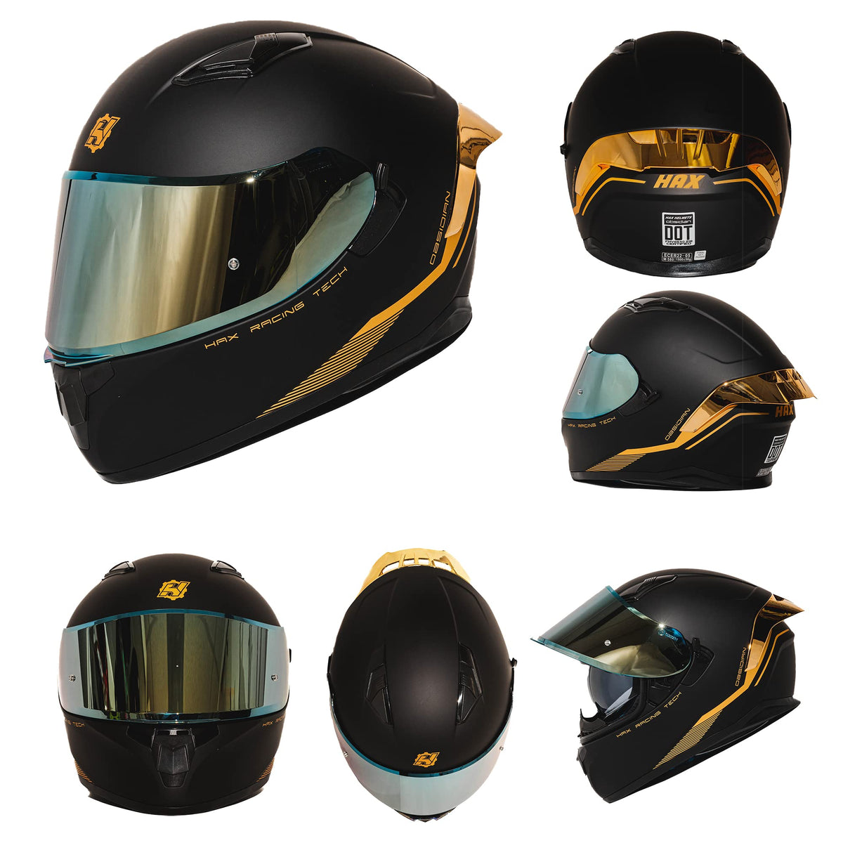 Full Face Dual Visor Adult Motorcycle Helmet Matte Black Gold C192