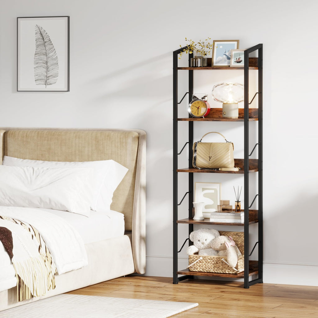 5 Tier Industrial Wood Bookshelf D84986