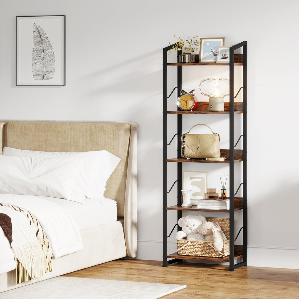 5 Tier Industrial Wood Bookshelf D84986