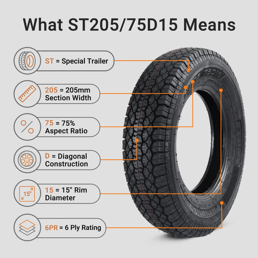 Set of 2 ST205/75D15 Trailer Tires Q3911