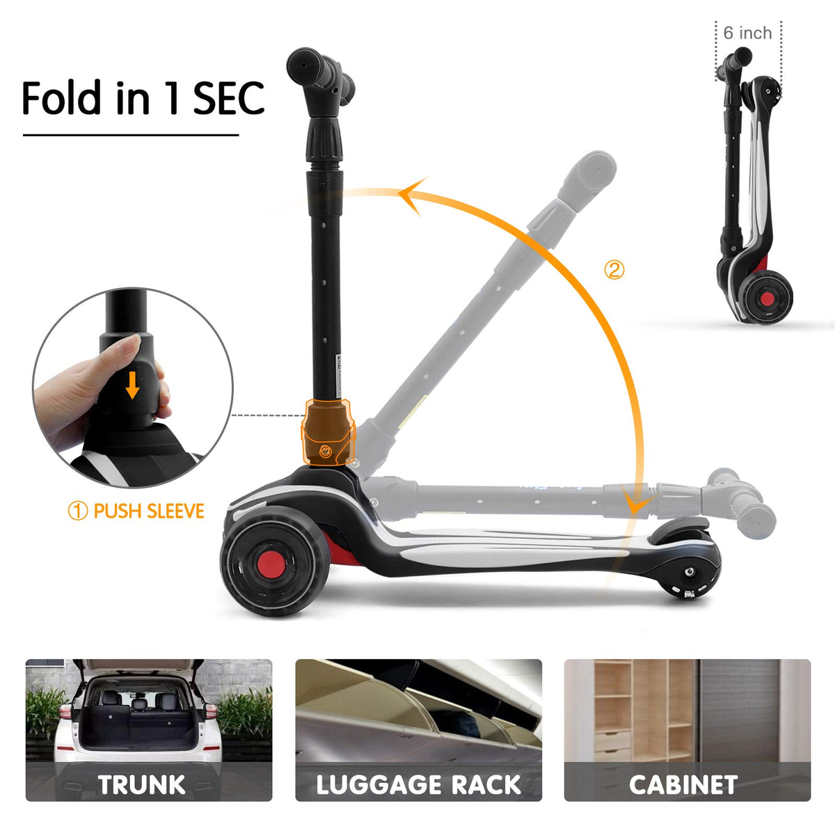 3 Wheels Scooter with Adjustable Height & LED Light J310544