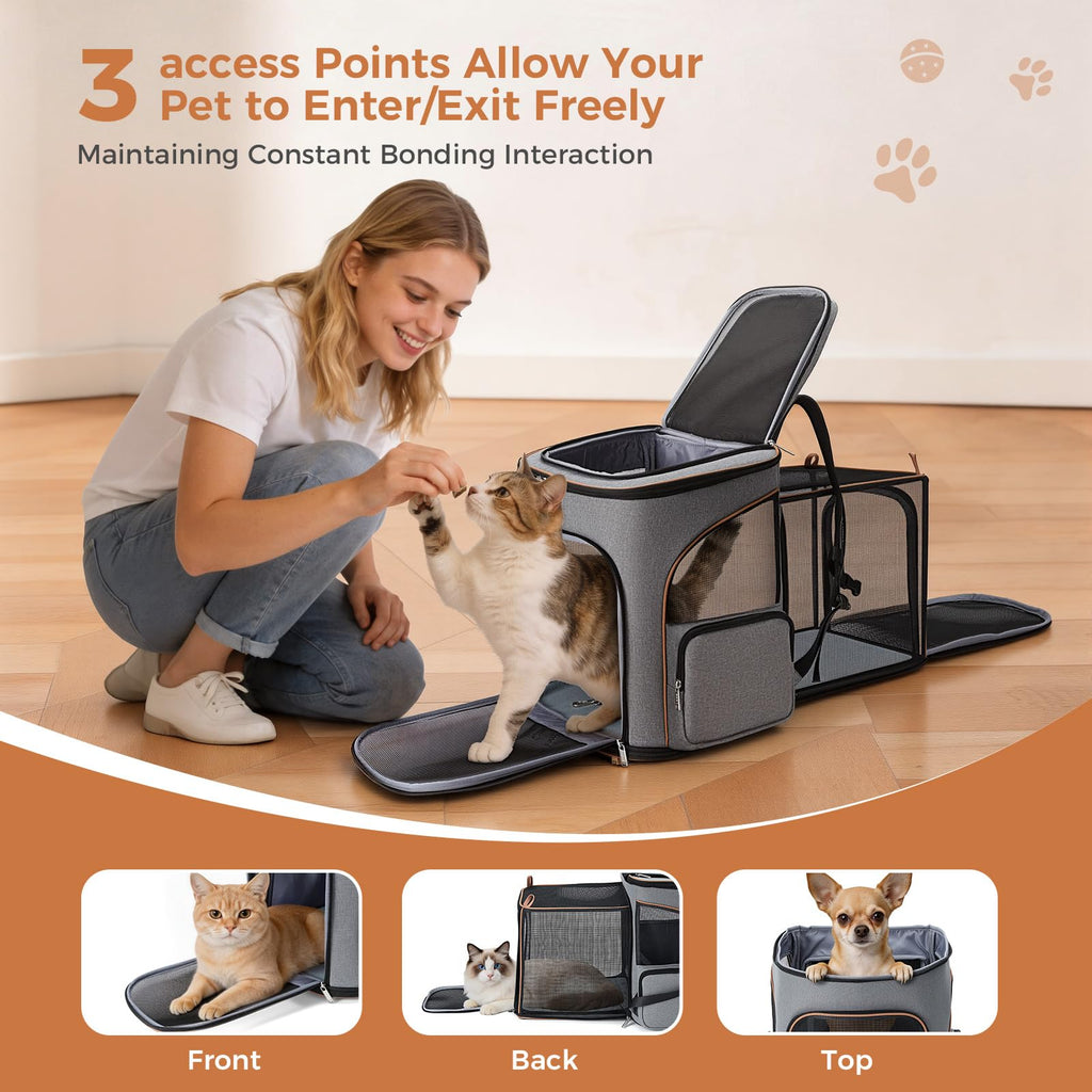 Expandable Foldable Pet Carrier Backpack with Inner Safety Leash, Grey K936