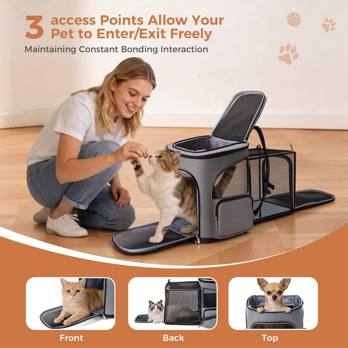 Expandable Foldable Pet Carrier Backpack with Inner Safety Leash, Grey K936