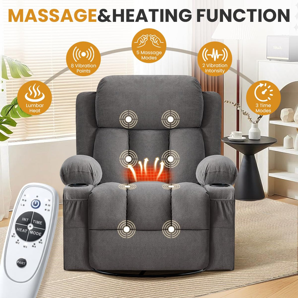 Swivel Rocker Recliner Chair with Vibration Massage & Lumbar Heating Y10365