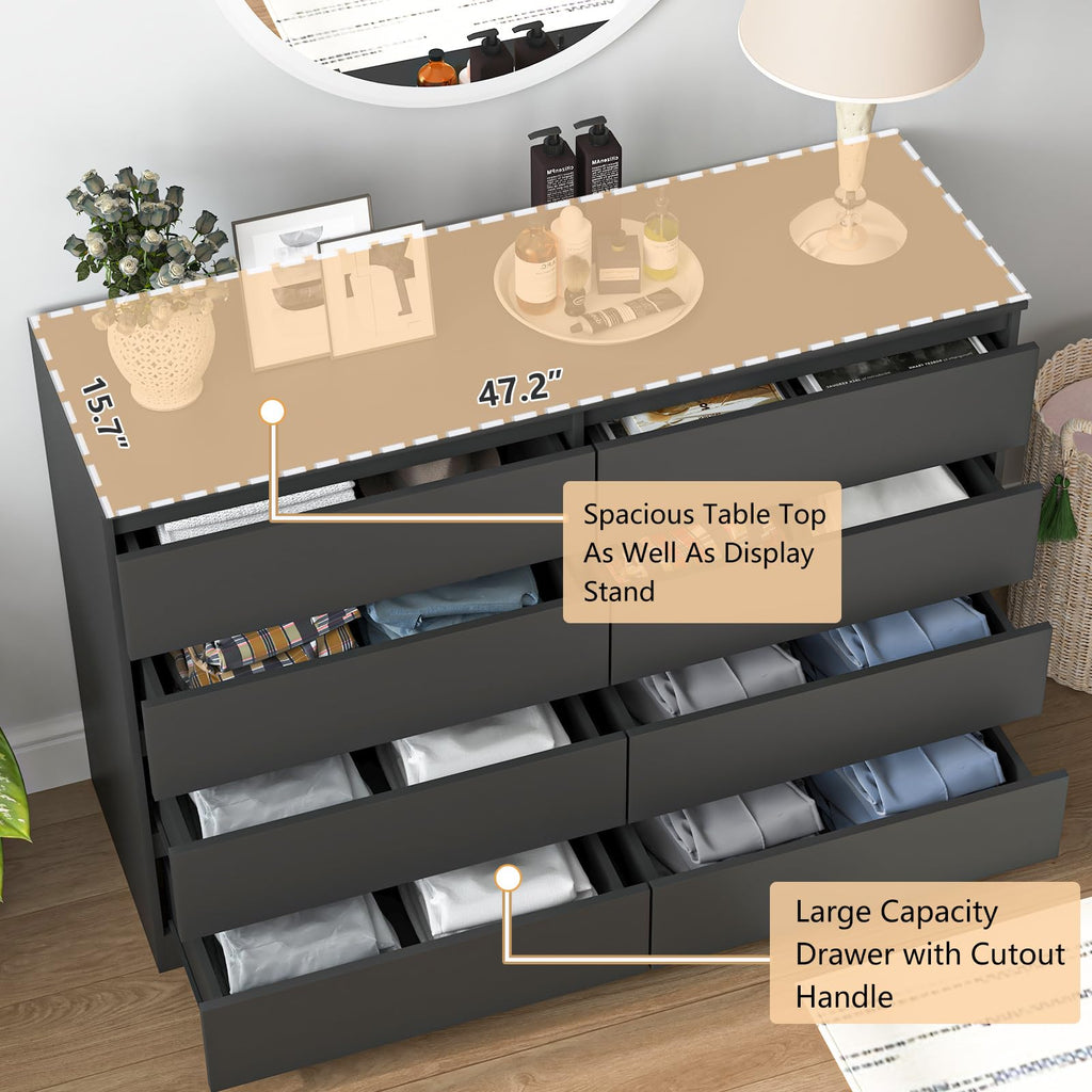 Black 8 Drawer Double Dresser B8491