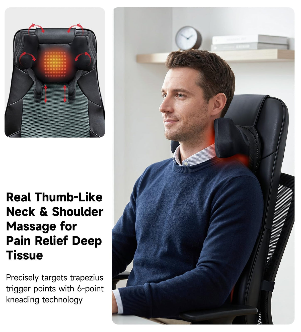 Black Shiatsu Back Massager Chair Pad with 4-Zone Heat K275380