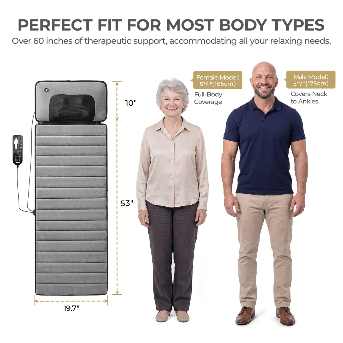 Grey Foldable Heated Full Body Massage Mat with 3D Neck Massager B388516
