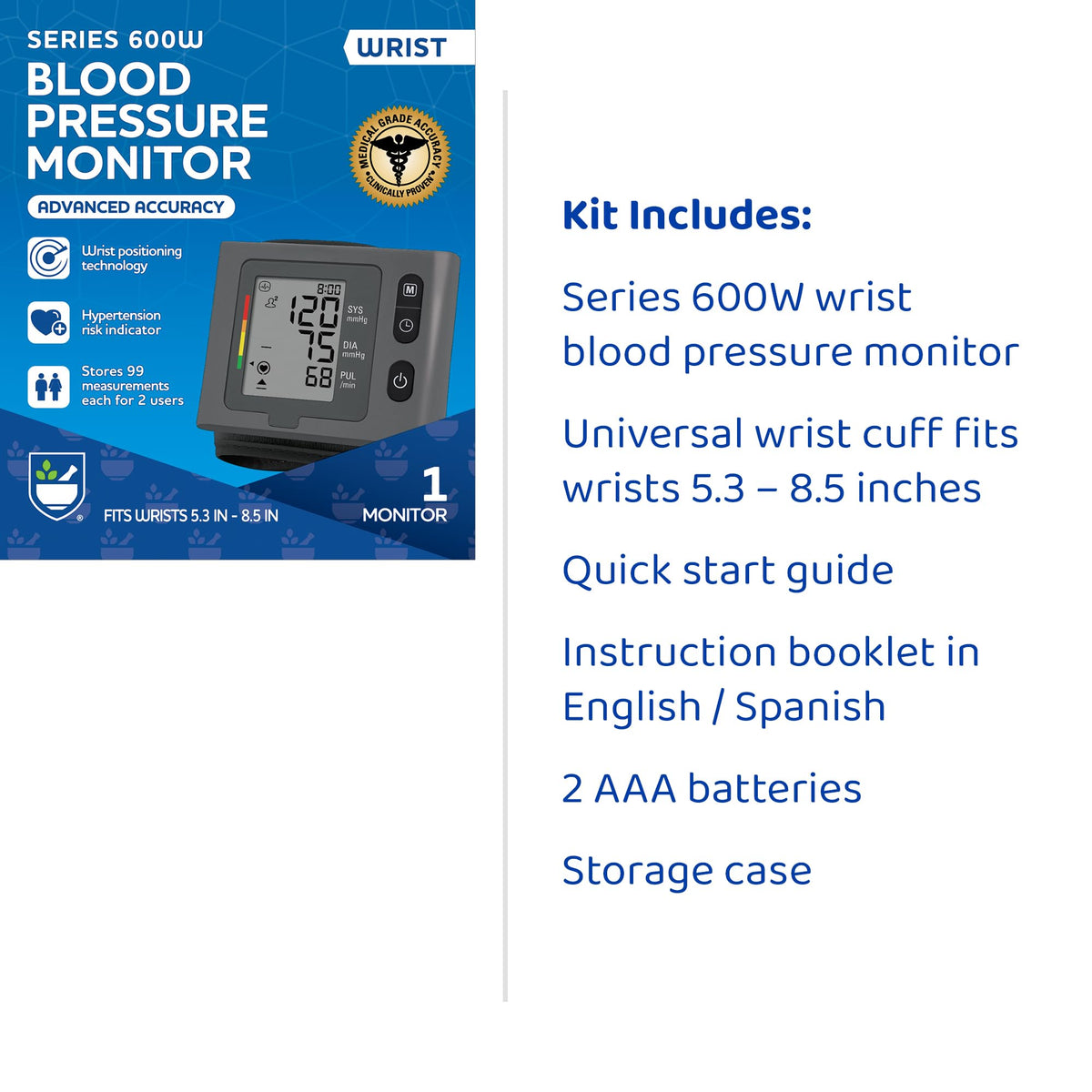 Wrist Blood Pressure Monitor, 2 Users, 198 Measurements J8444