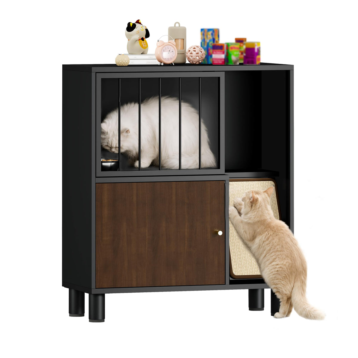 Black Metal Cat Feeding Cabinet C32704