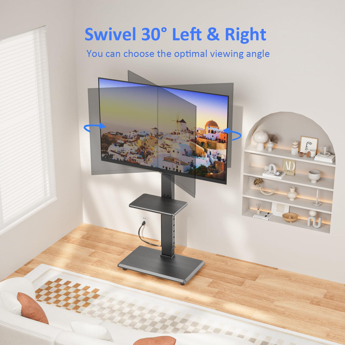 Height Adjustable Rolling TV Stand with Shelf V8216