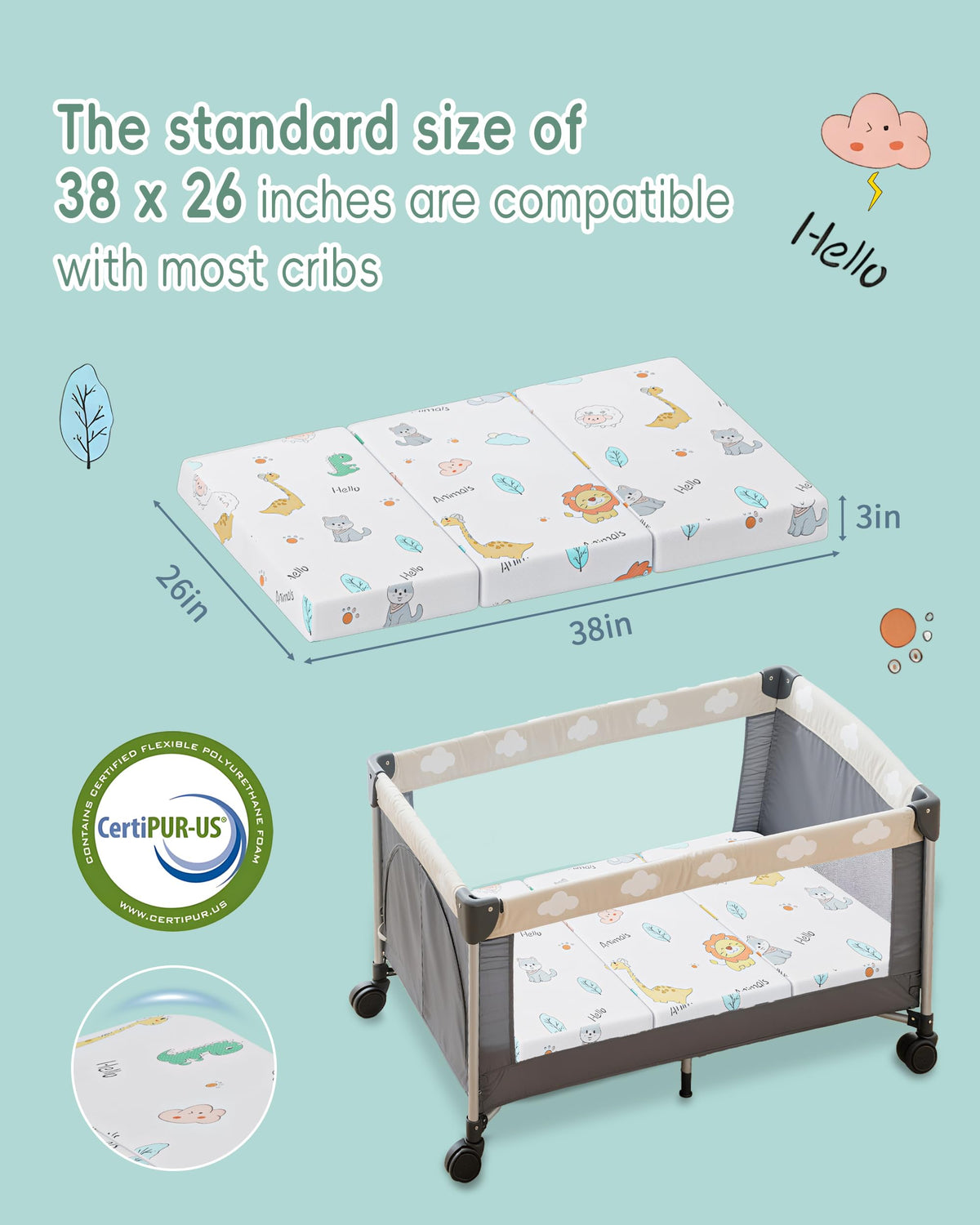 Trifold Pack and Play Mattress 38"x26" D236435