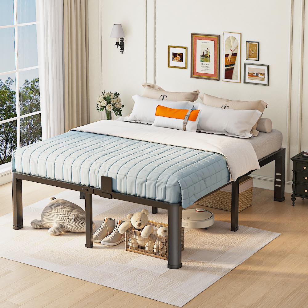 Queen Bed Frame with Headboard Hole and Steel Slats Support U20708