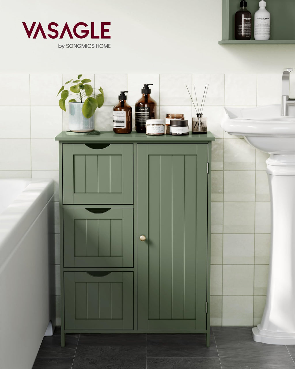 Forest Green 3 Drawer Bathroom Floor Storage Cabinet R38752