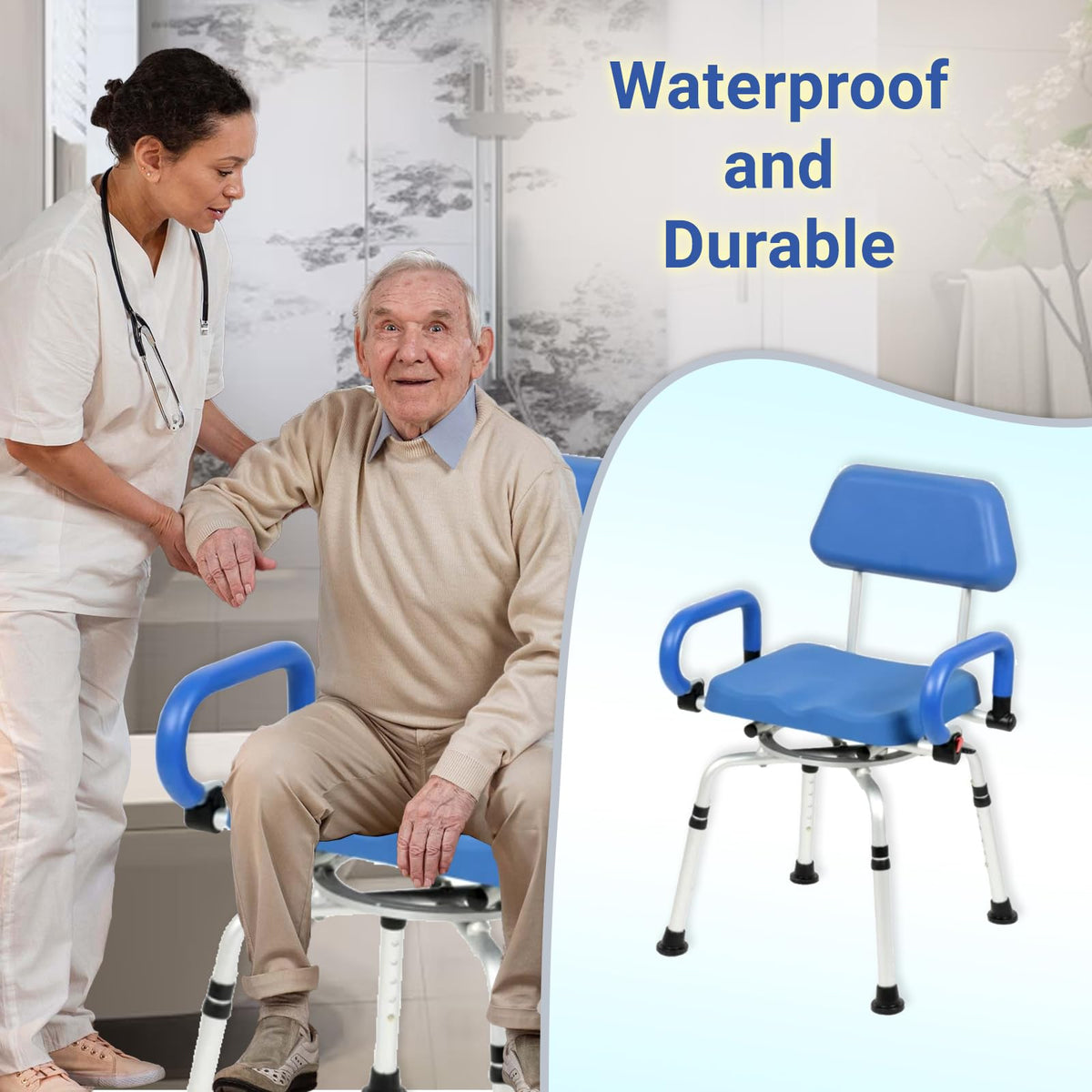 Swivel Shower Chair with Padded Seat, Back & Arms O96142