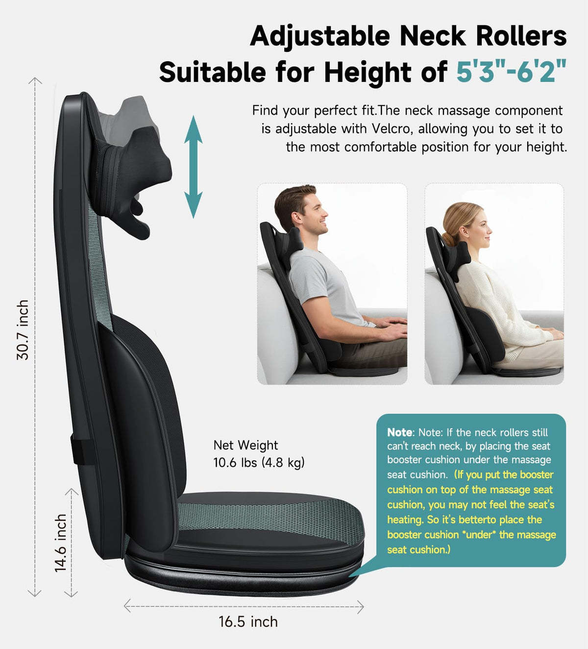 Black Shiatsu Back Massager Chair Pad with 4-Zone Heat K275380