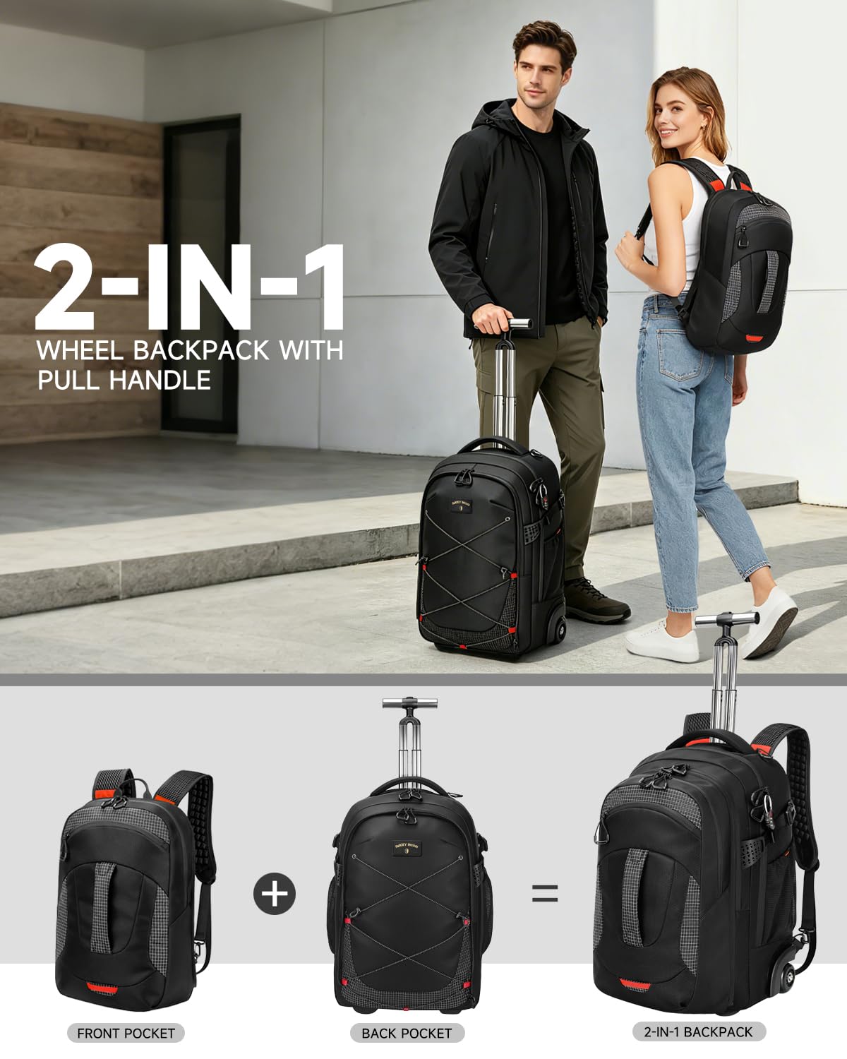 2-in-1 Detachable Backpack with Wheels D105