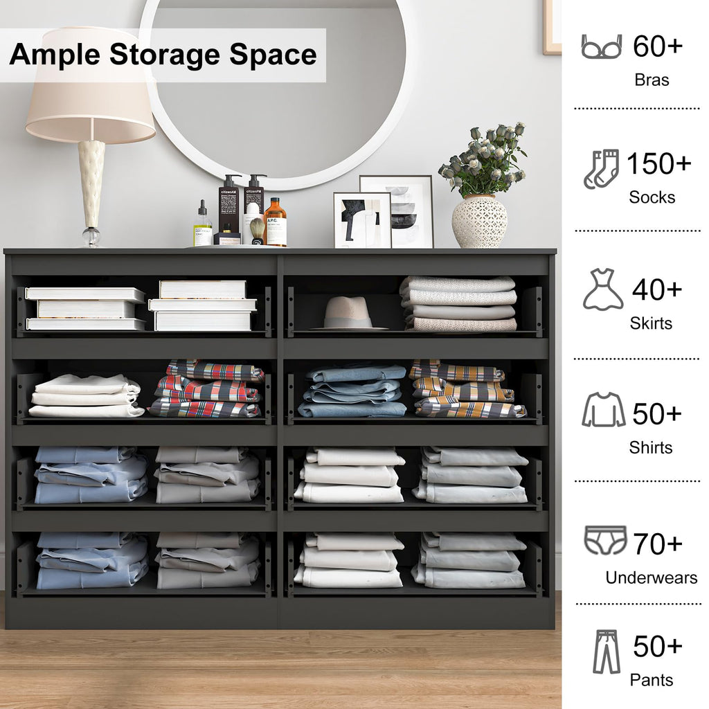 Black 8 Drawer Double Dresser B8491