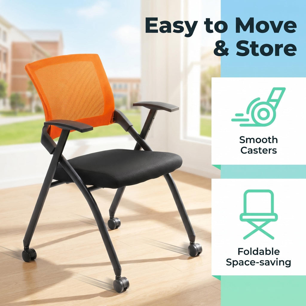 Orange Stackable Folding Office Chair with Wheels, 350lbs U499