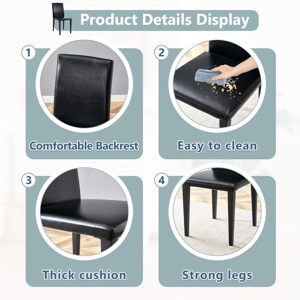 Black PU Leather Upholstered Dining Chairs Set of 2 with Metal Legs B36206