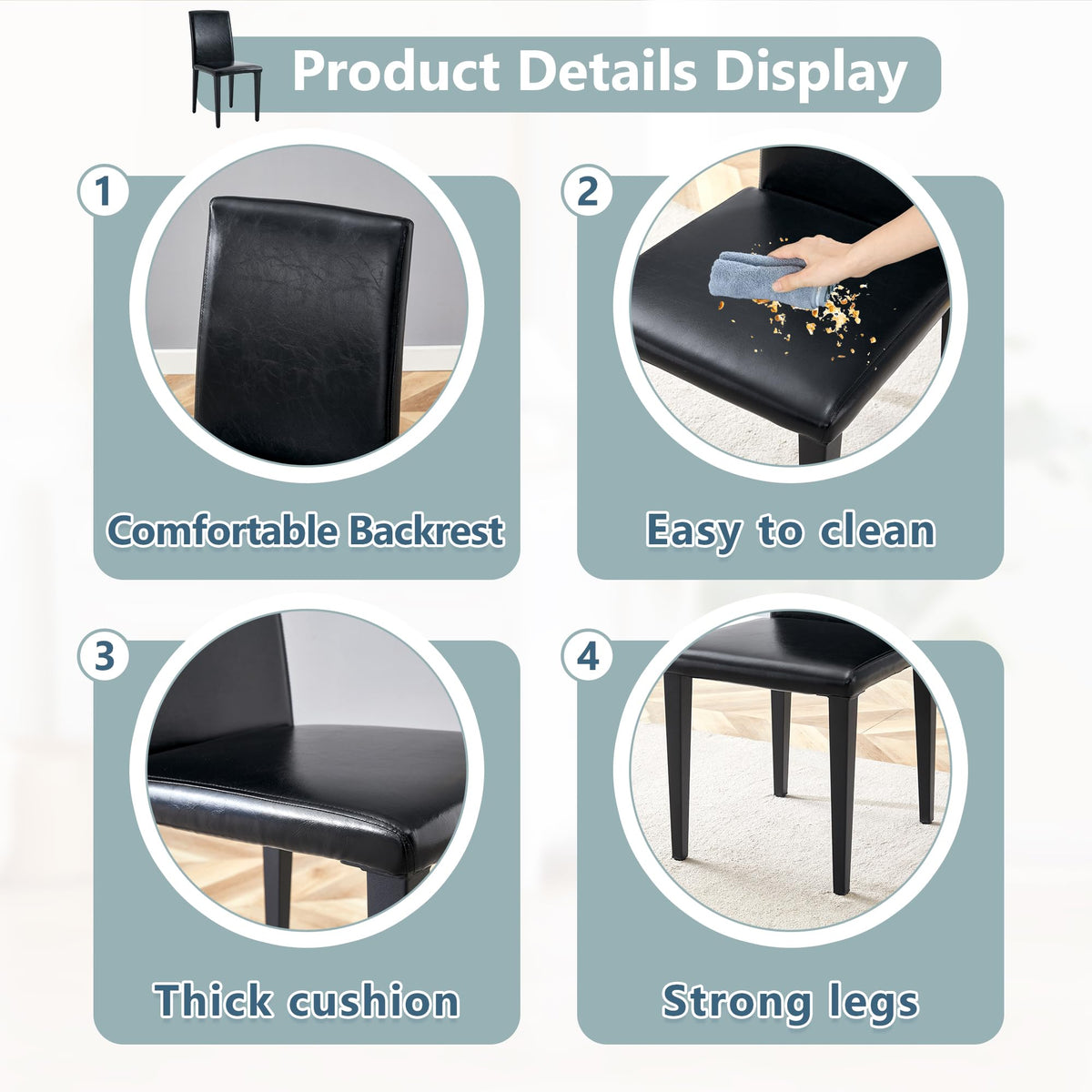 Black PU Leather Upholstered Dining Chairs Set of 2 with Metal Legs B36206