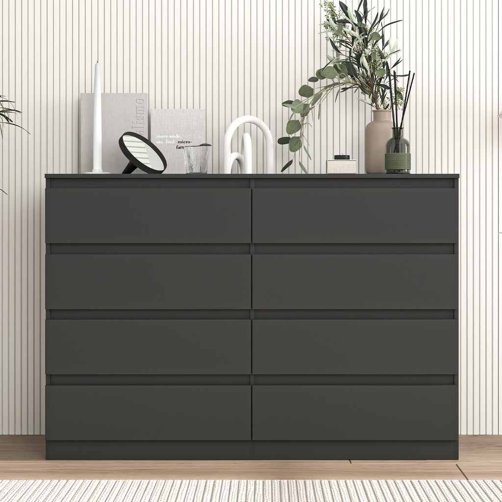 Black 8 Drawer Double Dresser B8491