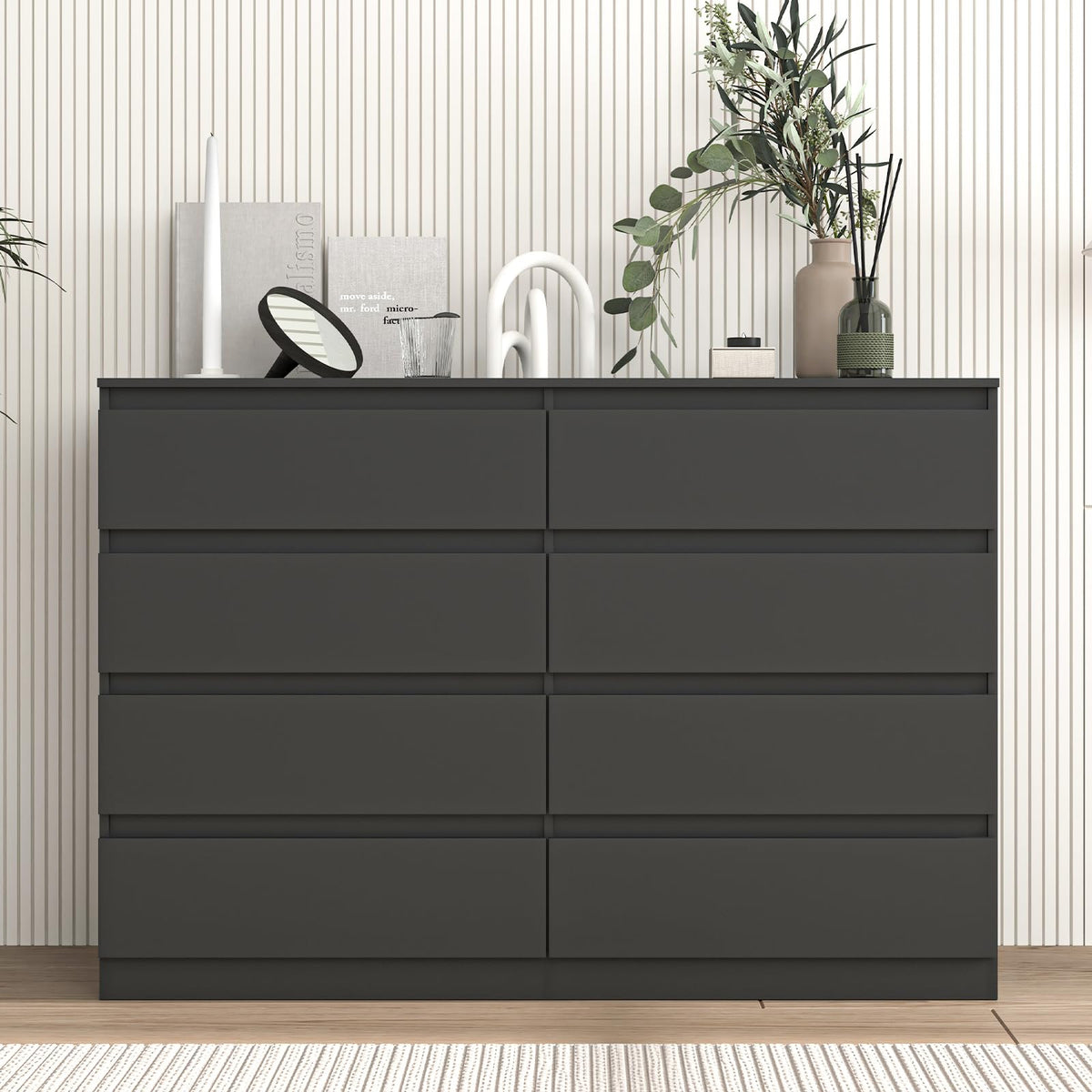 Black 8 Drawer Double Dresser B8491