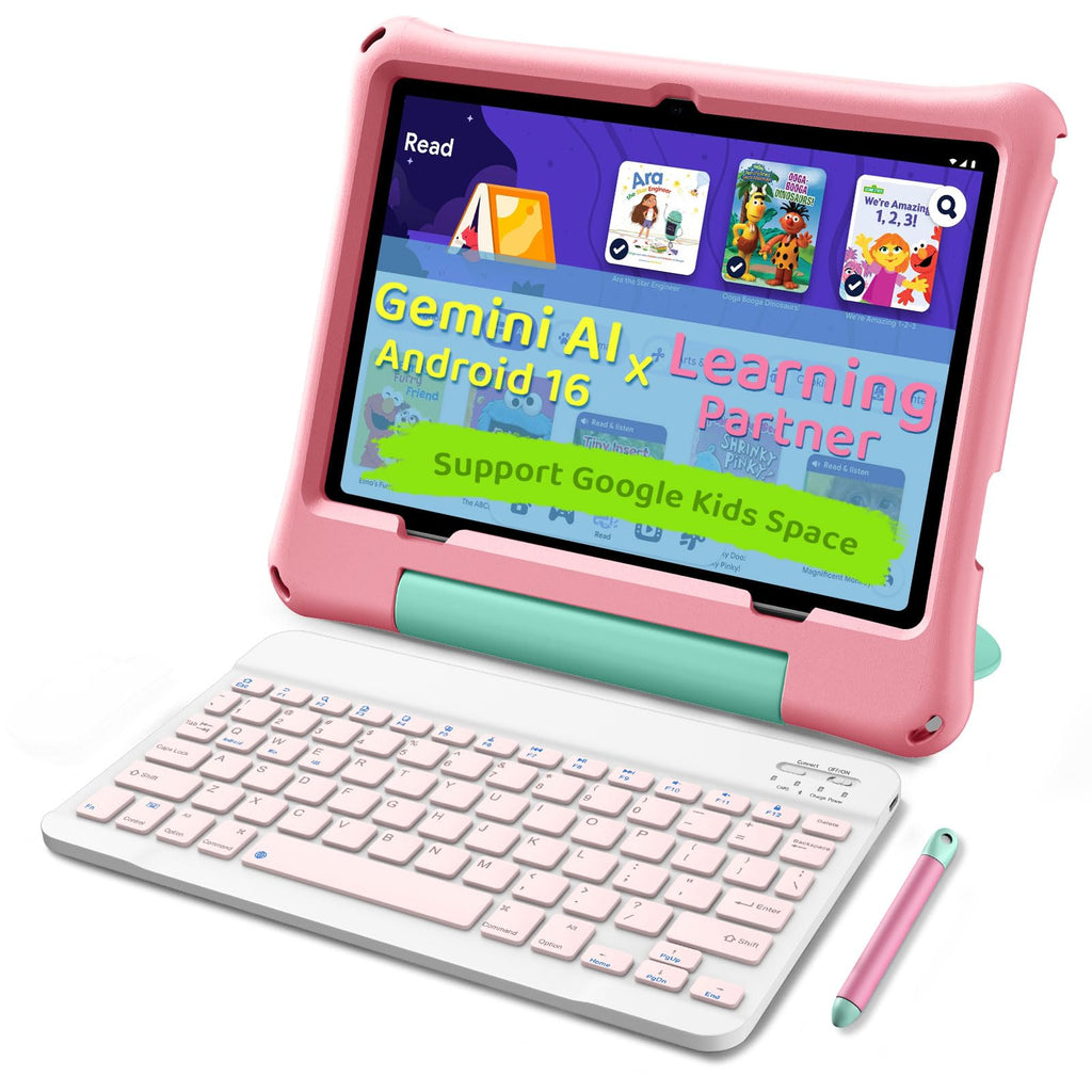 Kids Tablet 10 inch Octa-Core 30GB RAM 64GB ROM with Case Keyboard Mouse Stylus Pink A395621
