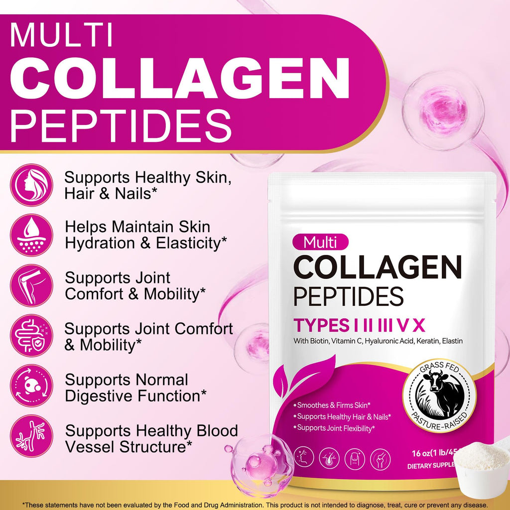Unflavored Hydrolyzed Collagen Peptides Powder 16 OZ I90925