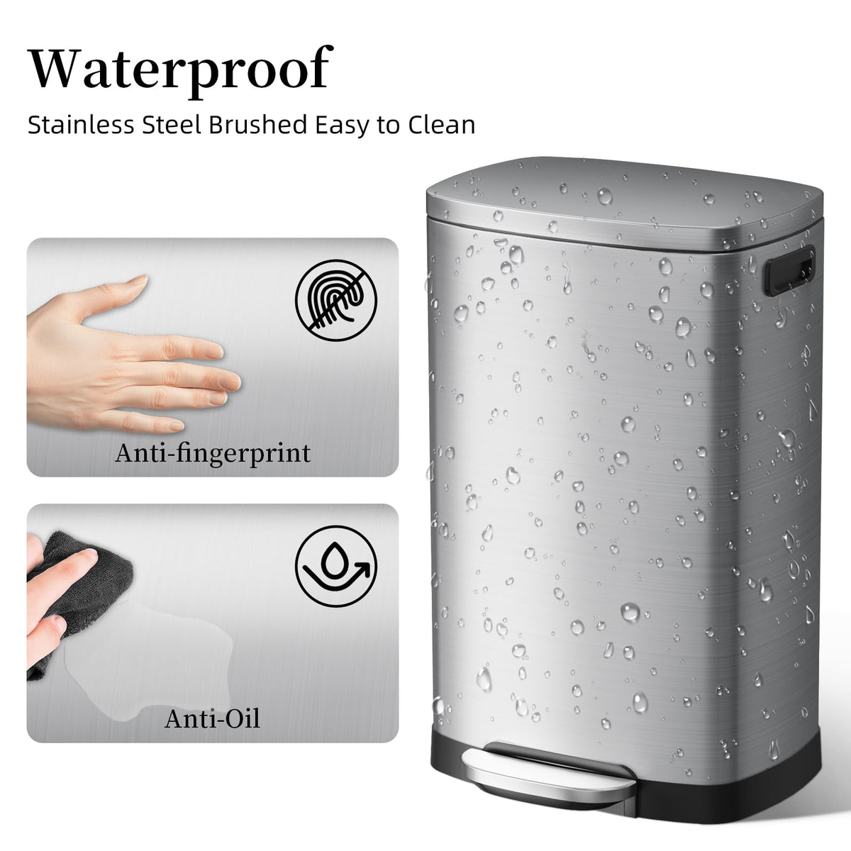 13 Gallon Fingerprint Proof Stainless Steel Trash Can with Lid I712137