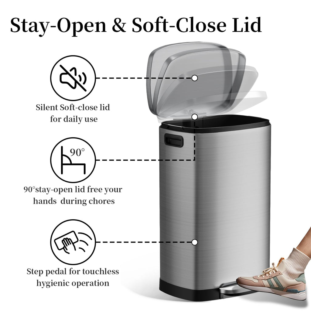 13 Gallon Fingerprint Proof Stainless Steel Trash Can with Lid I712137