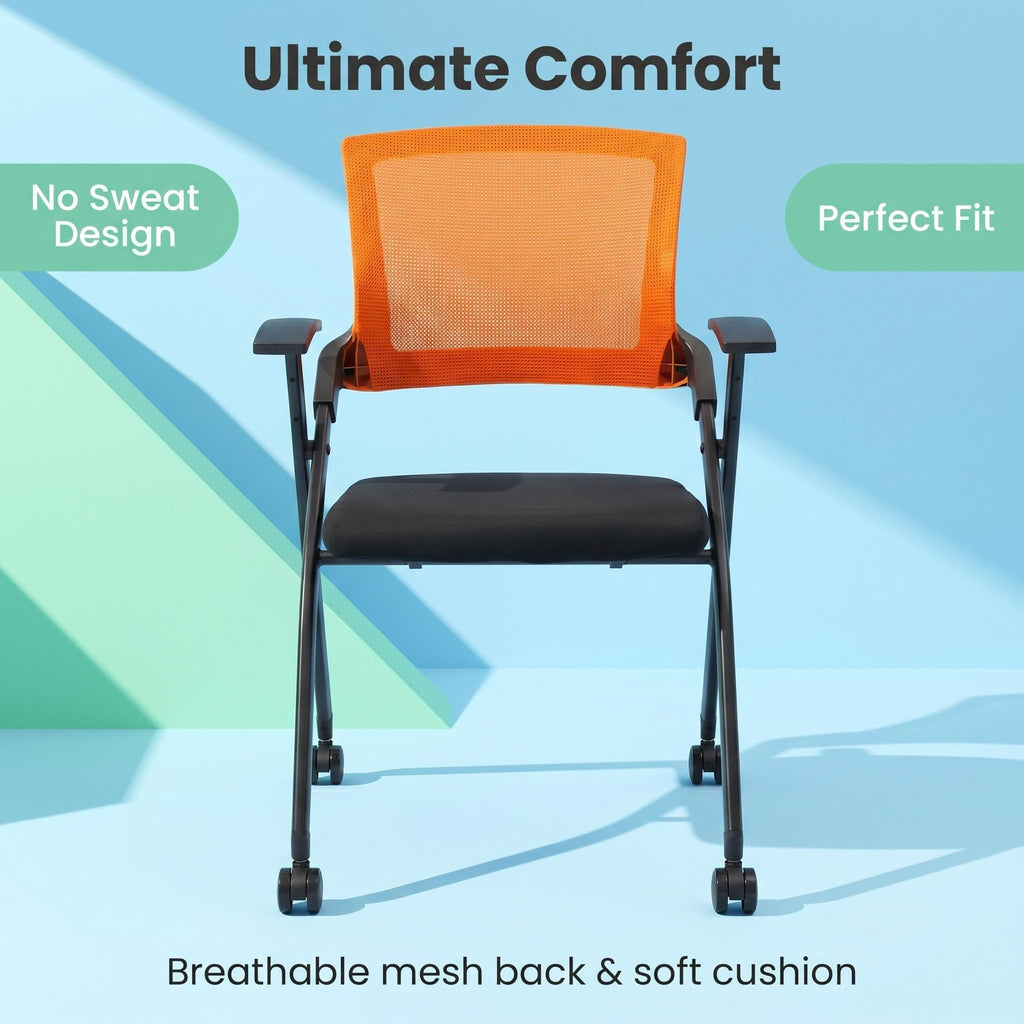 Orange Stackable Folding Office Chair with Wheels, 350lbs U499