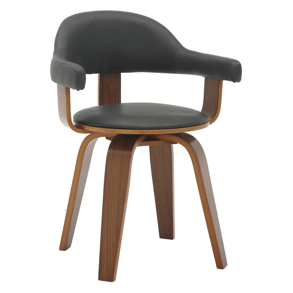 Black Leather Upholstered Swivel Dining Chair with Armrests O9136