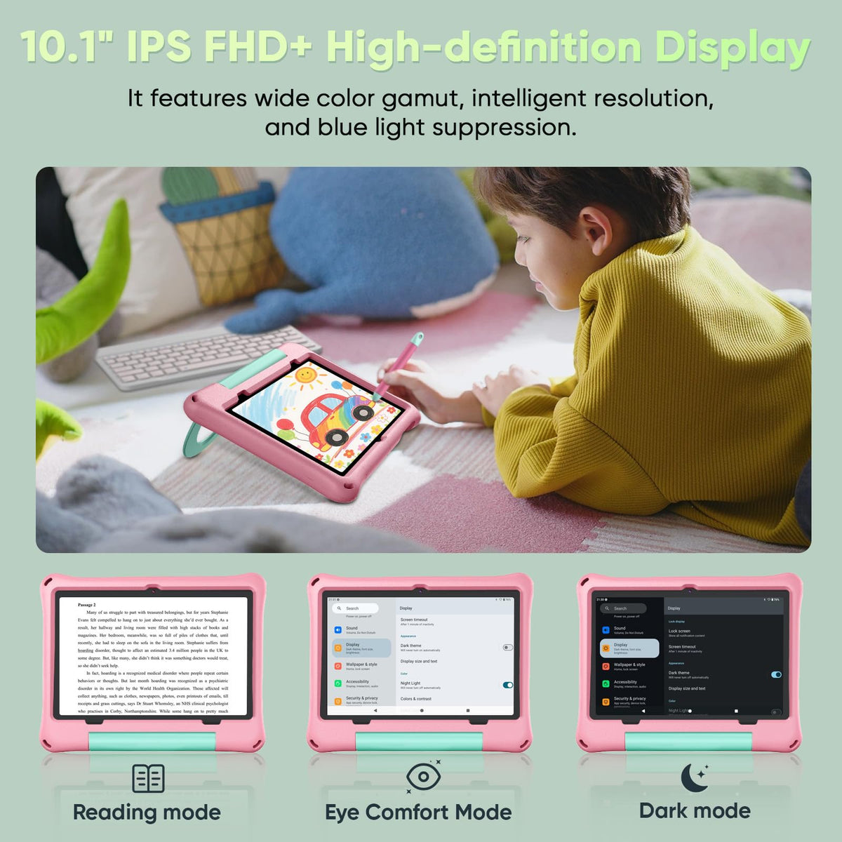 Kids Tablet 10 inch Octa-Core 30GB RAM 64GB ROM with Case Keyboard Mouse Stylus Pink A395621
