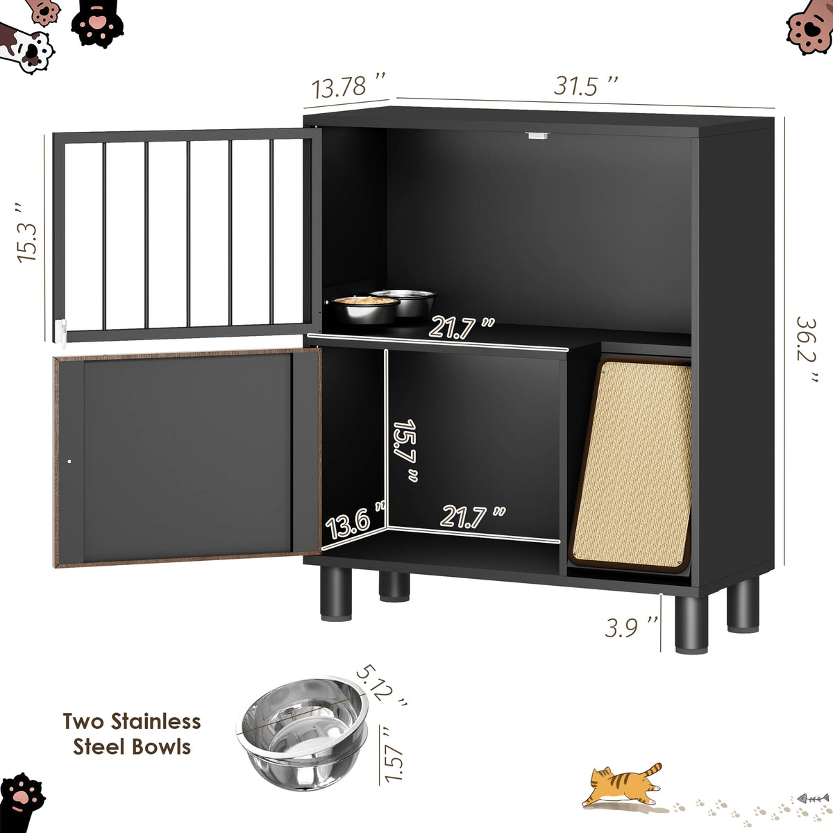 Black Metal Cat Feeding Cabinet C32704