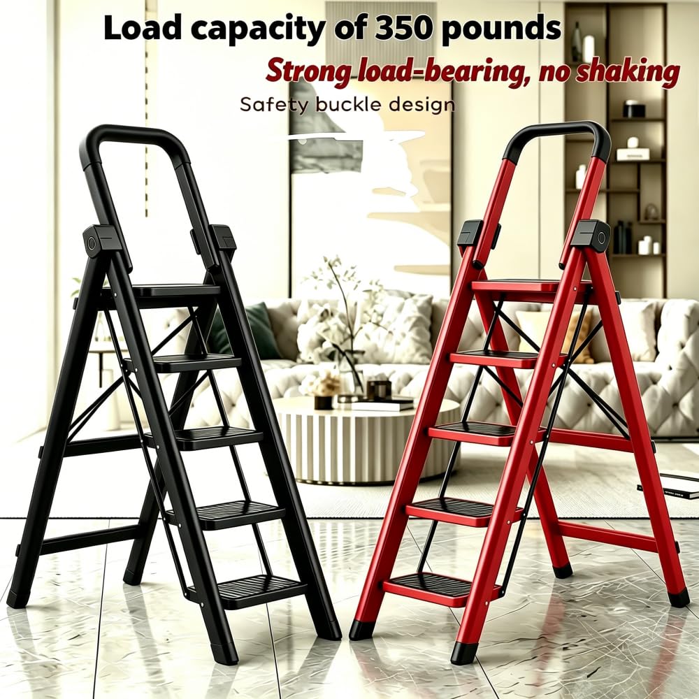 Heavy Sturdy Steel 4 Tier Step Stool with Handrail B4651