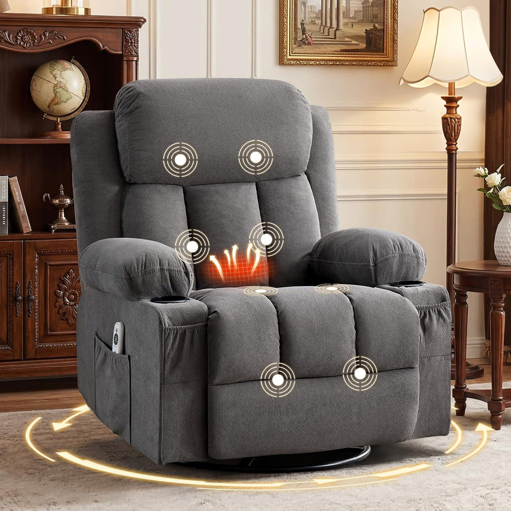 Swivel Rocker Recliner Chair with Vibration Massage & Lumbar Heating Y10365