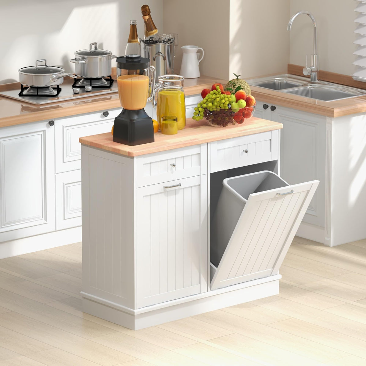White Double Door Tilt Out Trash Cabinet C696273