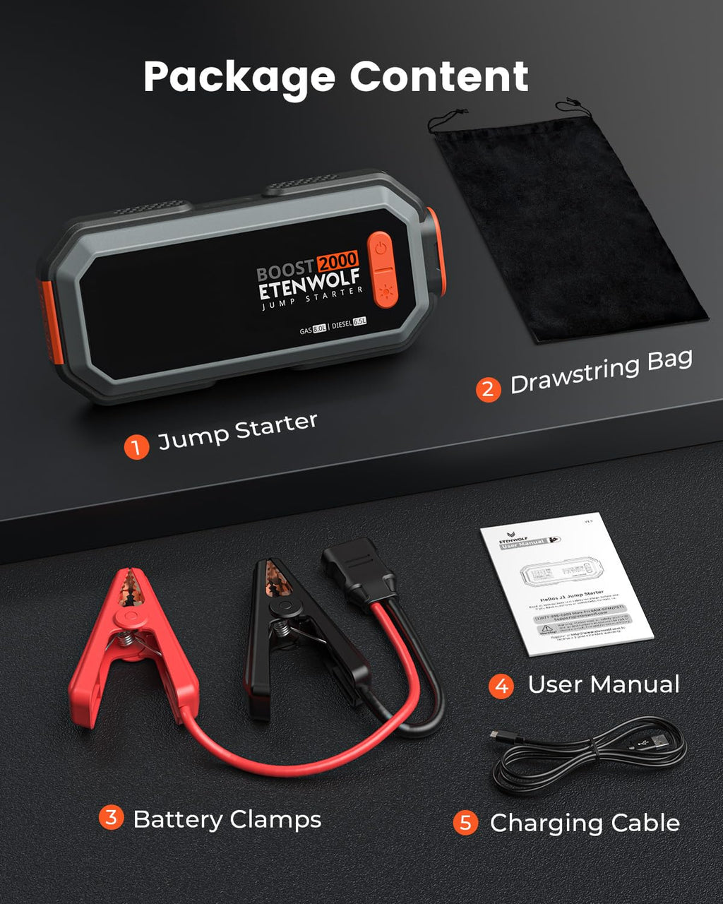 2000A Peak 12V Portable Car Battery Jump Starter Q334
