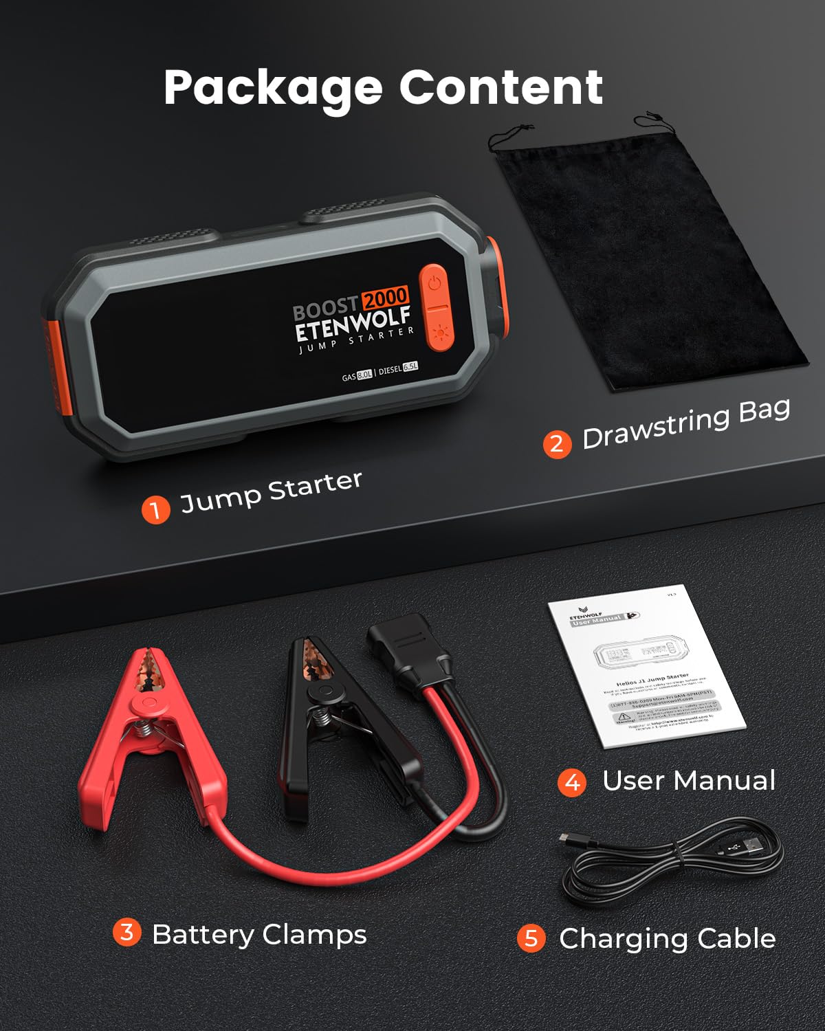 2000A Peak 12V Portable Car Battery Jump Starter Q334
